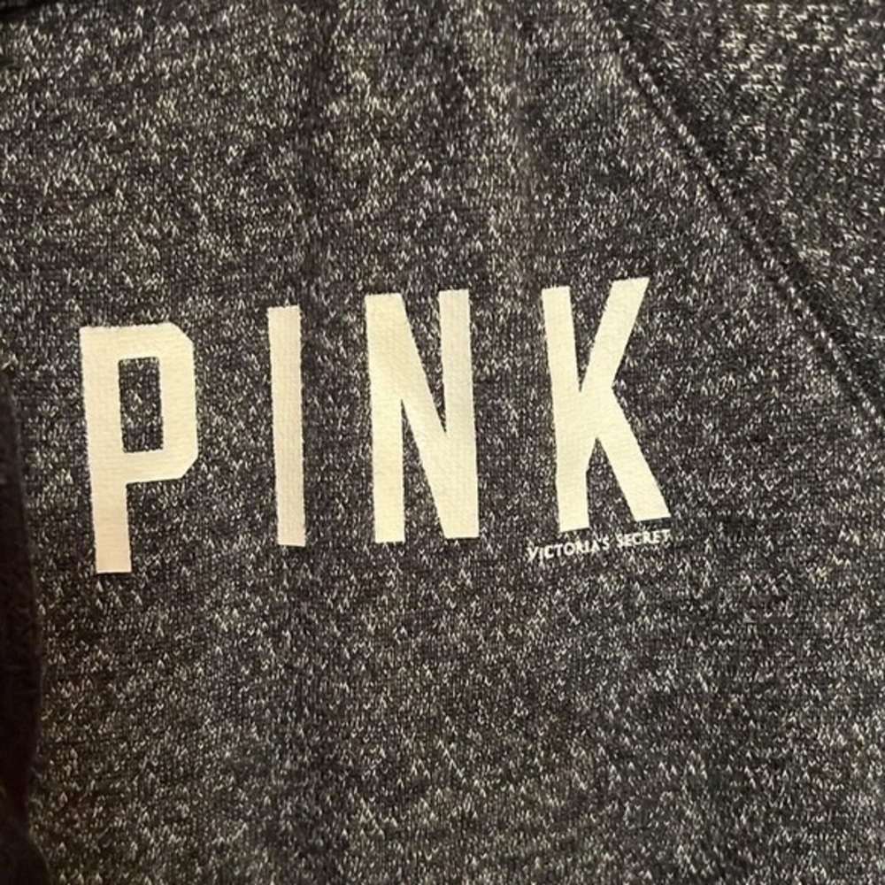 Victoria's Secret PINK Gray Fleece Pullover with Black Logo Trim